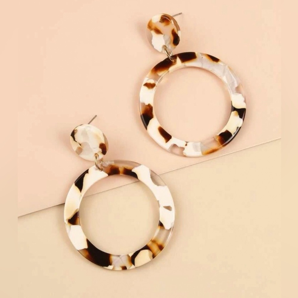 Acrylic Tortoiseshell Hoop Drop Earrings
